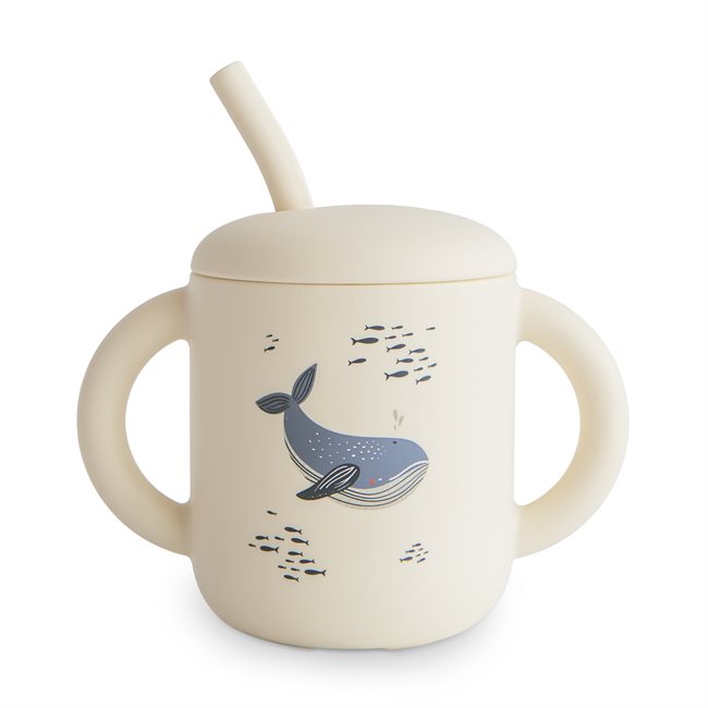 Mushie Silicone Training Cup + Straw - Whales