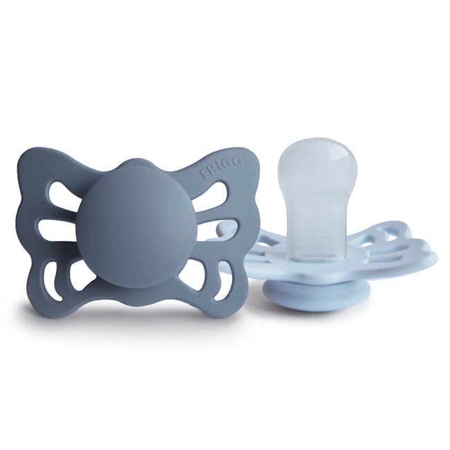 FRIGG Butterfly - Anatomical Silicone 2-pack Pacifiers - Slate/Powder Blue - Size 1