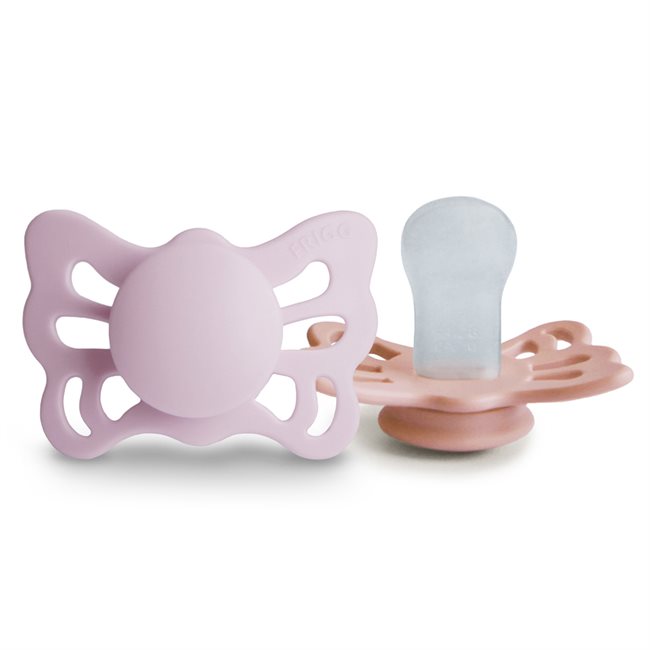 FRIGG Butterfly - Anatomical Silicone 2-pack Pacifiers - Soft Lilac/Pretty in Peach - Size 1