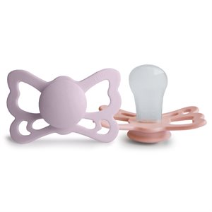 FRIGG Butterfly - Anatomical Silicone 2-Pack Pacifiers - Soft Lilac/Pretty In Peach - Size 2