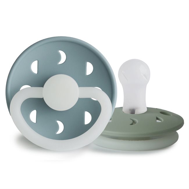 FRIGG Moon Phase - Round Silicone 2-Pack Pacifiers - Stone Blue Night/Sage Night - Size 1
