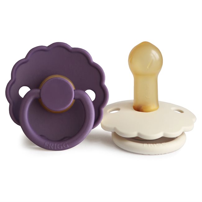 FRIGG Daisy - Round Latex 2-Pack Pacifiers - Violet Dream/Cream - Size 2