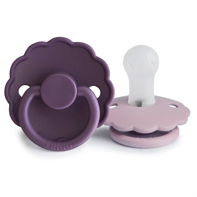 FRIGG Daisy - Round Silicone 2-Pack Pacifiers - Violet Dream/Soft Lilac - Size 1