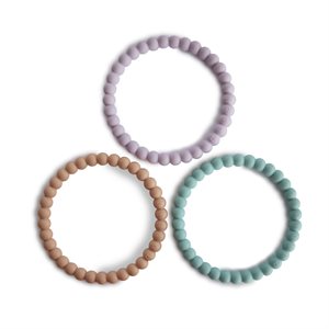 Mushie Pearl Teether Bracelets 3-Pack - Lilac/Cyan/Soft Peach