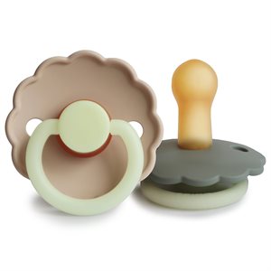 FRIGG Daisy - Round Latex 2-Pack Pacifiers - Portobello /Croissant Night - Size 2