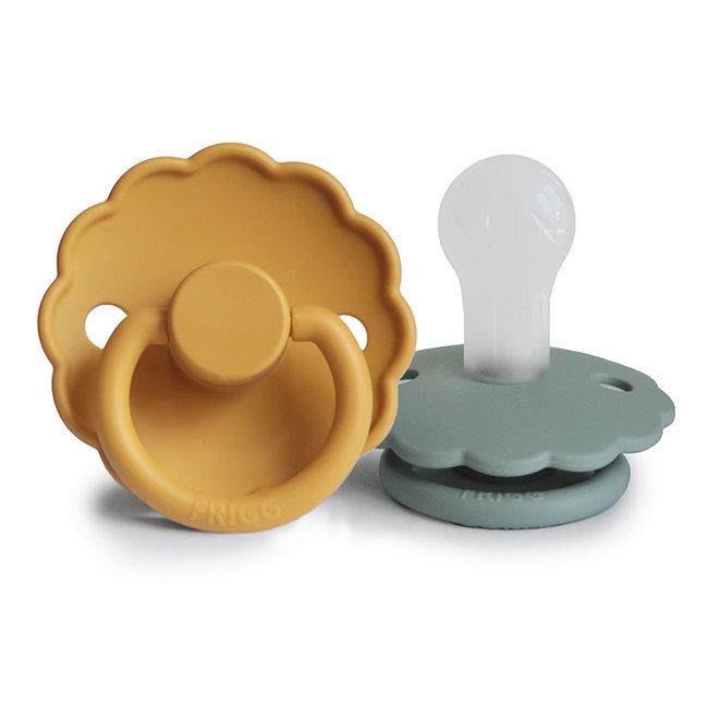 FRIGG Daisy - Round Silicone 2-Pack Pacifiers - Honey Gold/Lily Pad - Size 1
