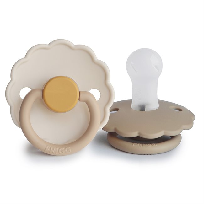 FRIGG Daisy - Round Silicone 2-Pack Pacifiers - Chamomile/Croissant - Size 1