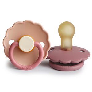 FRIGG Daisy - Round Latex 2-Pack Pacifiers - Peony/Cedar - Size 1